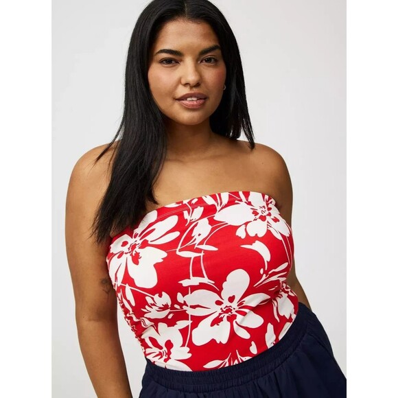 NWT Torrid Foxy Red & White Floral Ruched Tube Top Size 3 or 22/24 Plus - Picture 5 of 6